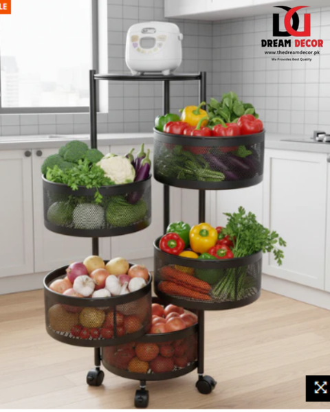 Rotating Storage Trolley, Black, Metal, Space-Saving Kitchen Shelf