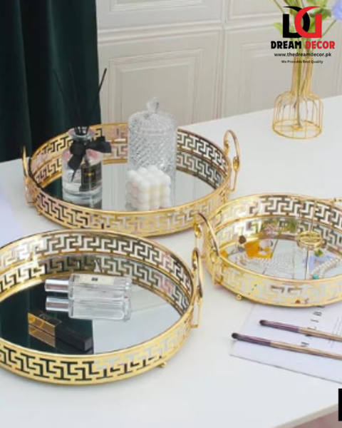 Glass Mirror Gold Luxury  Storage Display Tray