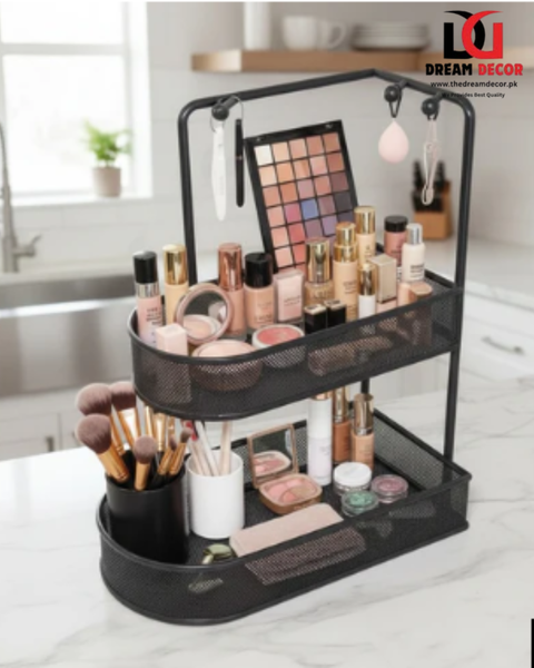 Mesh Vanity Organizer with Integrated Hooks