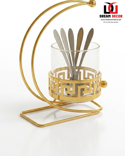 Elegant Golden Spoon Holder with Glass Container