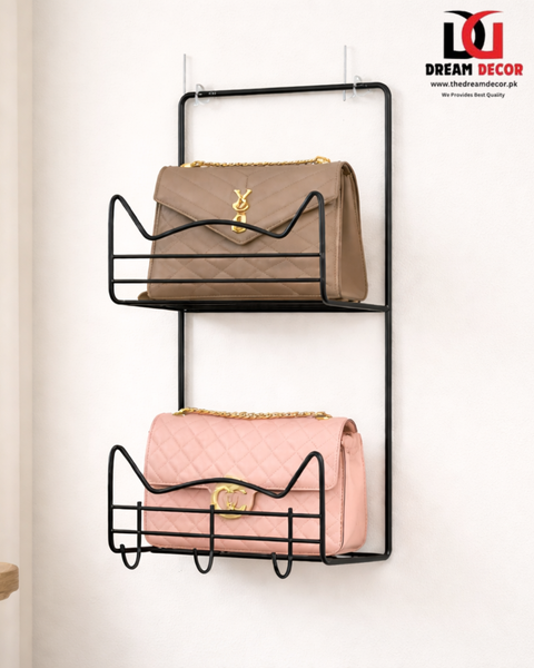 Wall-Mounted Handbag Organizer Rack with Key Hooks