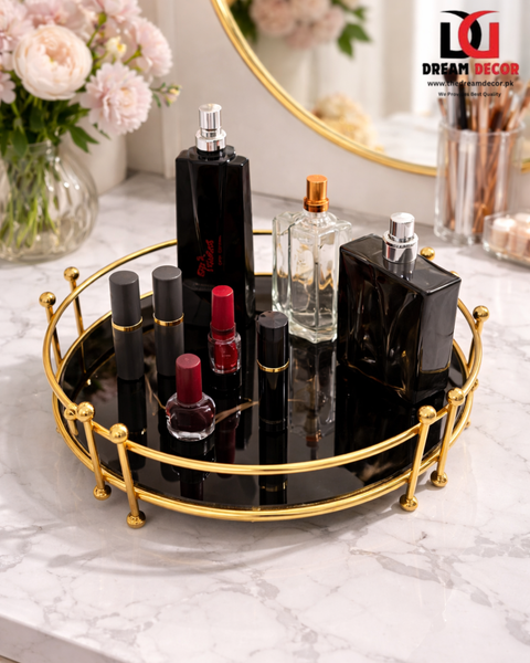 Round Serving, jewelry, makeup tray
