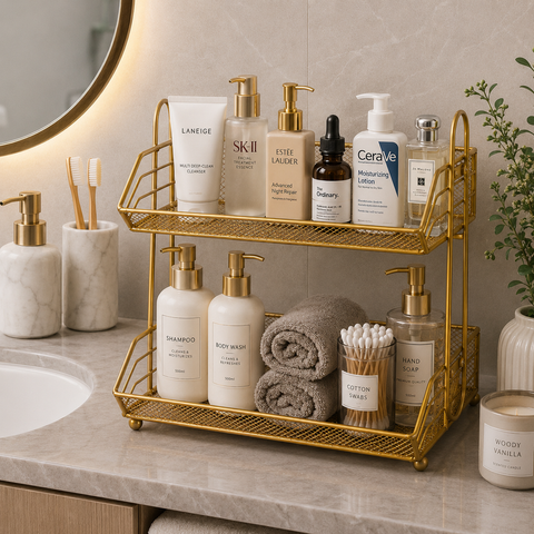 Modern Gold Double-Layer Kitchen Countertop Organizer Rack