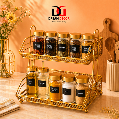 Modern Gold Double-Layer Kitchen Countertop Organizer Rack
