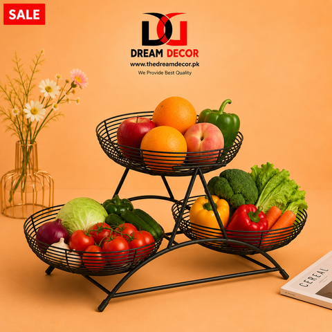 Luxury 3-Tier Wire Fruit Basket & Vegetable Storage Organizer Stand for Kitchen