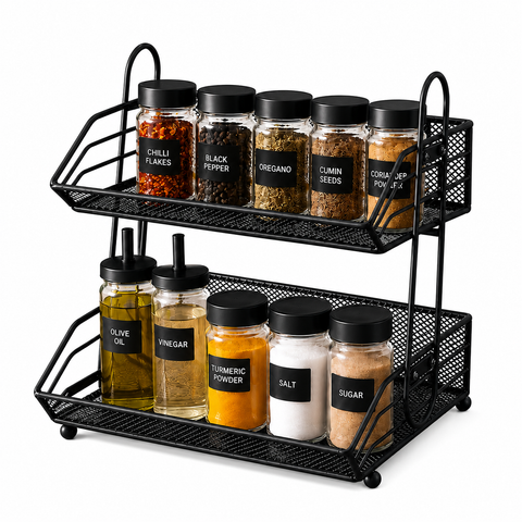 Modern Gold Double-Layer Kitchen Countertop Organizer Rack