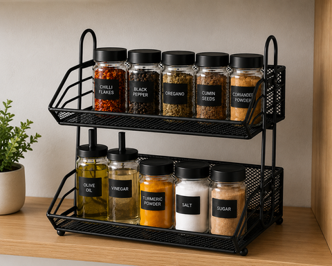Modern Gold Double-Layer Kitchen Countertop Organizer Rack