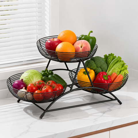 Luxury 3-Tier Wire Fruit Basket & Vegetable Storage Organizer Stand for Kitchen