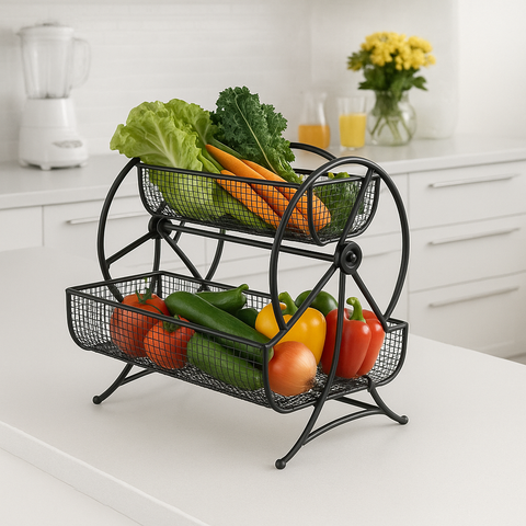 Wheel-Design Metal Fruit & Vegetable Basket
