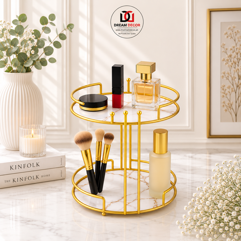 Multipurpose Luxury 2-Tier Golden makeup  Stand