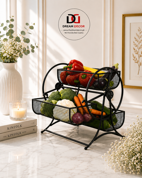 Wheel-Design Metal Fruit & Vegetable Basket