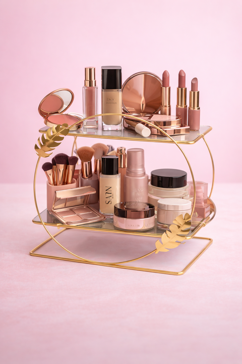 Luxury Golden Two-Tier Makeup & Perfume Organizer
