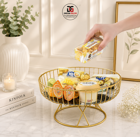 Fruit Basket for Fruits, Snacks (Gold - Black)| DreamDecor.pk