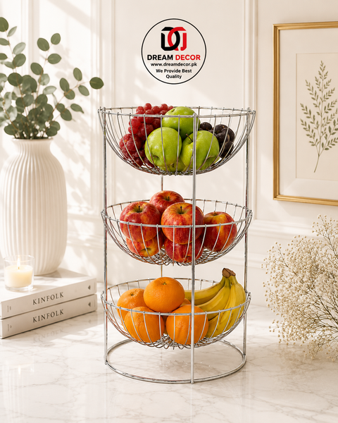 3-Tier Metal Fruit Basket Stand | Kitchen Countertop Fruit Organizer