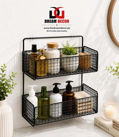 2-Tier Wall Mounted Kitchen Storage Basket Rack