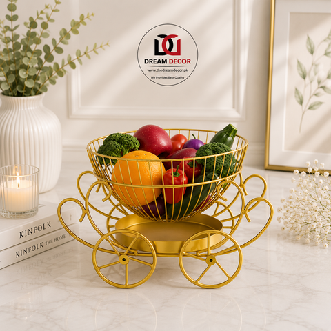 Luxury Gold Fruit Basket Cart | DreamDecor.pk