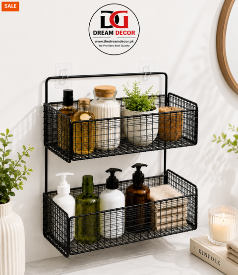 2-Tier Wall Mounted Kitchen Storage Basket Rack