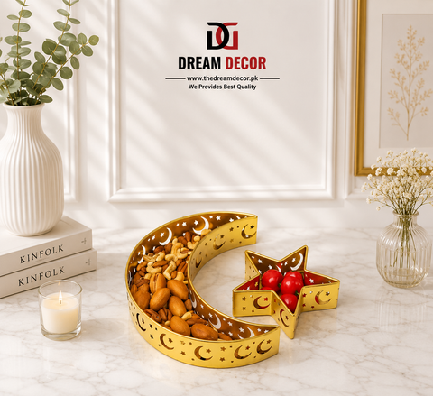 Golden Crescent & Star Decorative Serving Tray