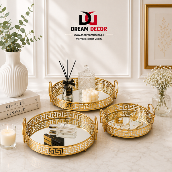 Glass Mirror Gold Luxury  Storage Display Tray