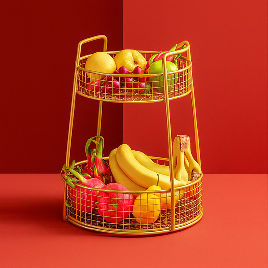 2 Tier Metal Fruit Basket, Multifunctional Round Fruit Bowl