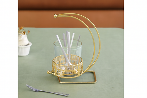 Elegant Golden Spoon Holder with Glass Container