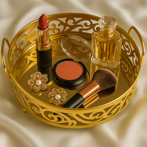 Glass Mirror Gold Luxury  Storage Display Tray