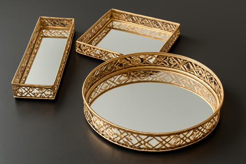 Mirror Tray For Serving Dessert, Frutis  Tray