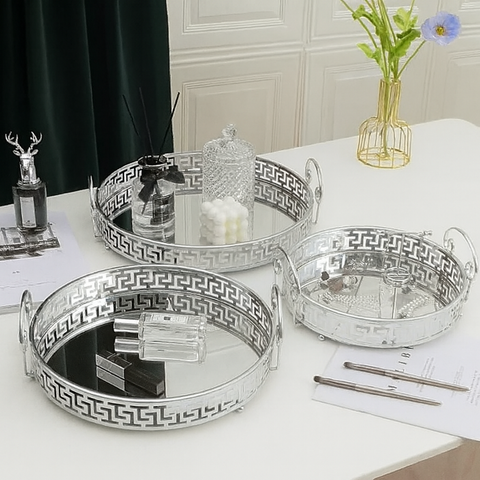 Glass Mirror Gold Luxury  Storage Display Tray