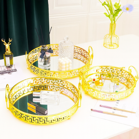 Glass Mirror Gold Luxury  Storage Display Tray