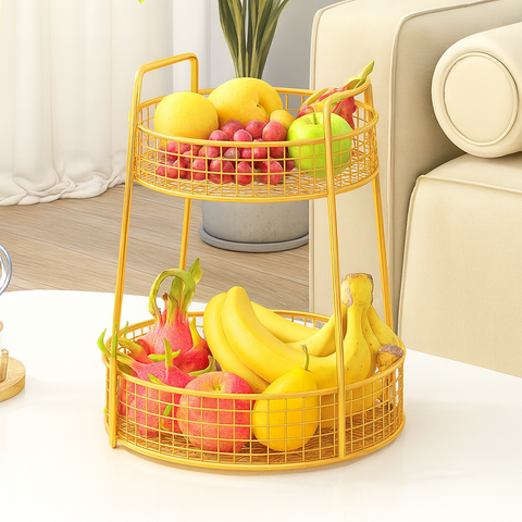 Metal Fruit Basket, Multifunctional Round Fruit Bowl