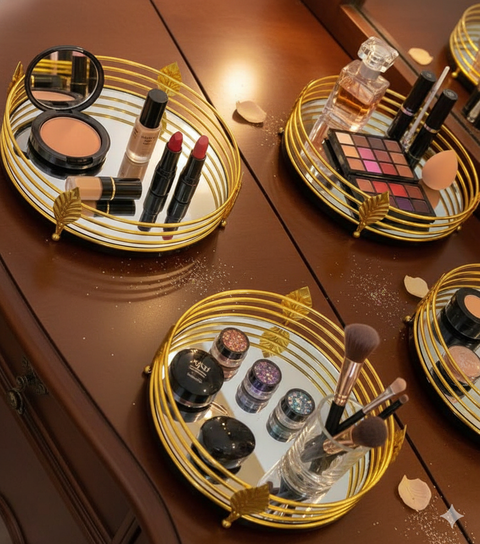 Elegant Round Metal & Mirror Serving Tray