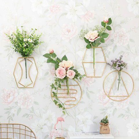 Modern Metal Wall Hanging Vase Set – Geometric Floral Wall Decor (4 Pcs)