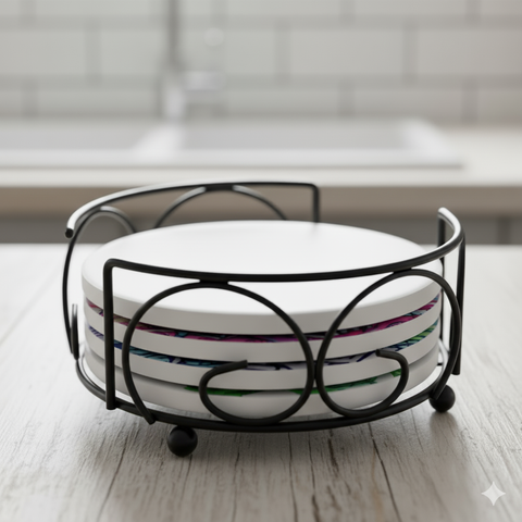 Premium Ceramic Coasters with Metal Holder – Set of 6