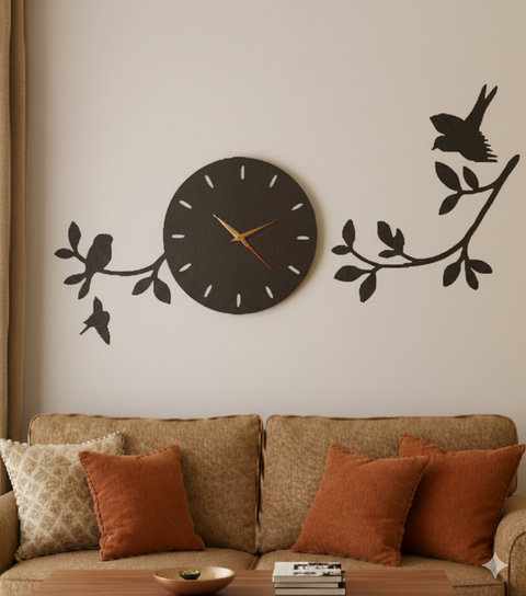Decorative Wall Clock with Birds and Branches