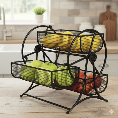 Wheel-Design Metal Fruit & Vegetable Basket