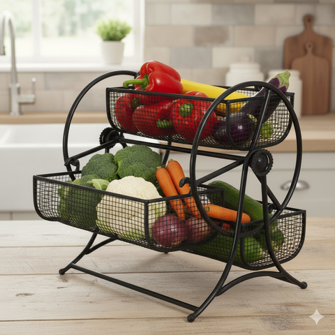 Wheel-Design Metal Fruit & Vegetable Basket