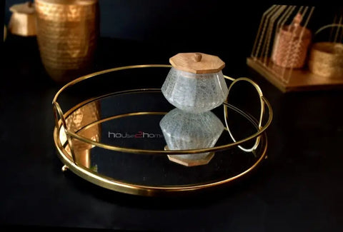 Mirror  Round  Metal Tray for Vanity