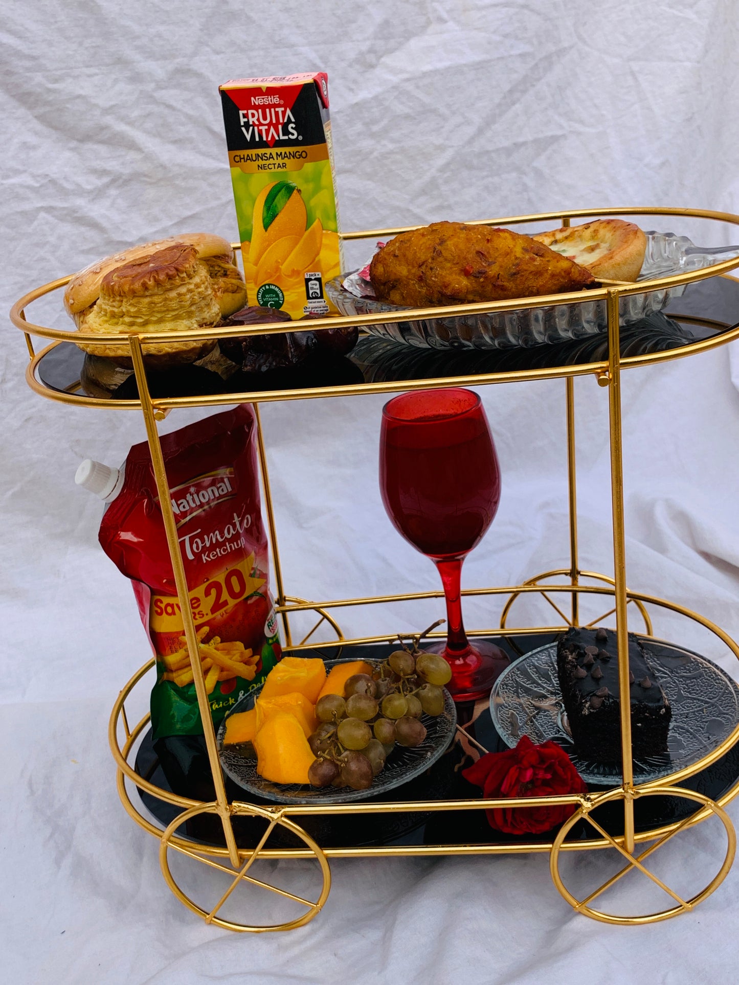 2tier trolly shaped Cosmetic Or Serving rack