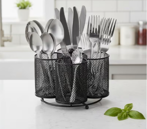 360° Rotating Mesh Cutlery Holder Organizer