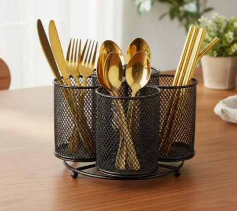 360° Rotating Mesh Cutlery Holder Organizer