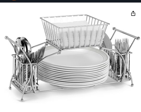 2 Tier Metal Dish Drying Rack with Cutlery Holder & Bowl Basket