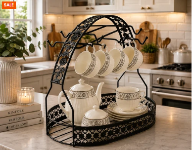 Premium Black Metal Tea Cup & Crockery Organizer Rack – Buy 1 Get 1 Free