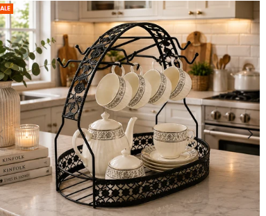 Premium Black Metal Tea Cup & Crockery Organizer Rack – Buy 1 Get 1 Free