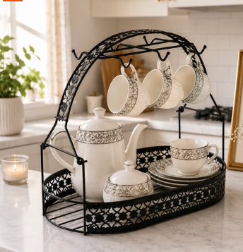 Premium Black Metal Tea Cup & Crockery Organizer Rack – Buy 1 Get 1 Free