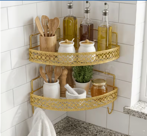Luxury Golden Bathroom Corner Shelf – 2 Tier