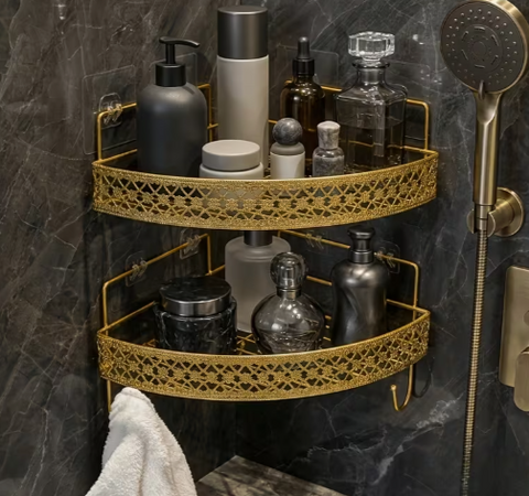 Luxury Golden Bathroom Corner Shelf – 2 Tier