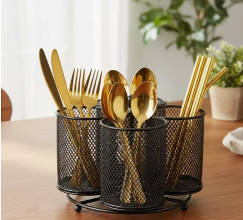 360° Rotating Mesh Cutlery Holder Organizer