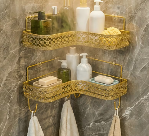 Luxury Golden Bathroom Corner Shelf – 2 Tier
