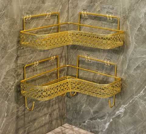 Luxury Golden Bathroom Corner Shelf – 2 Tier