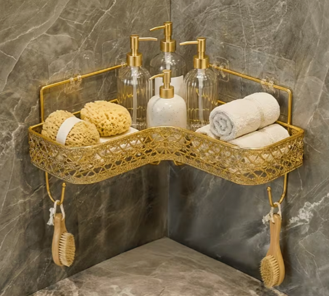 Luxury Golden Bathroom Corner Shelf – 2 Tier